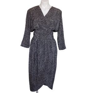 Vintage 80s Cockney Rebel Polka Dot Wrap Dress Black White UK 12